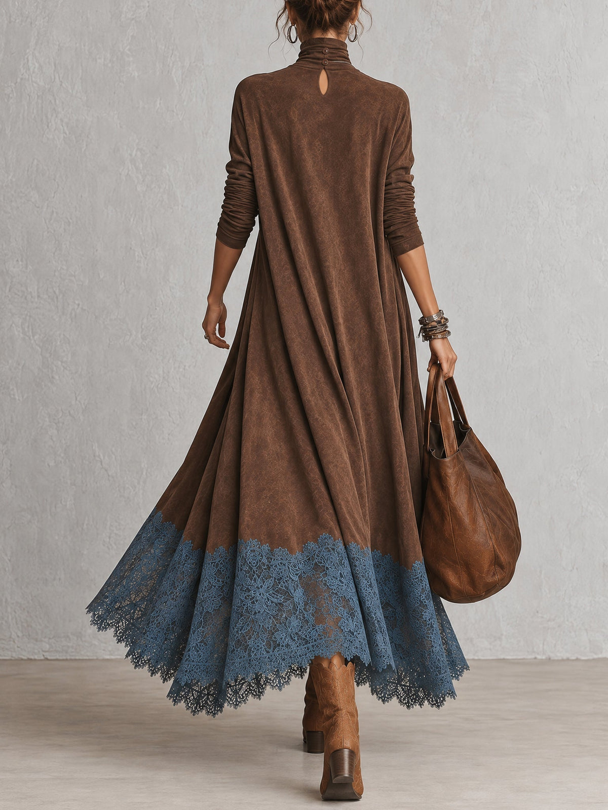 Vestido Adela largo efecto ante con bajo de encaje