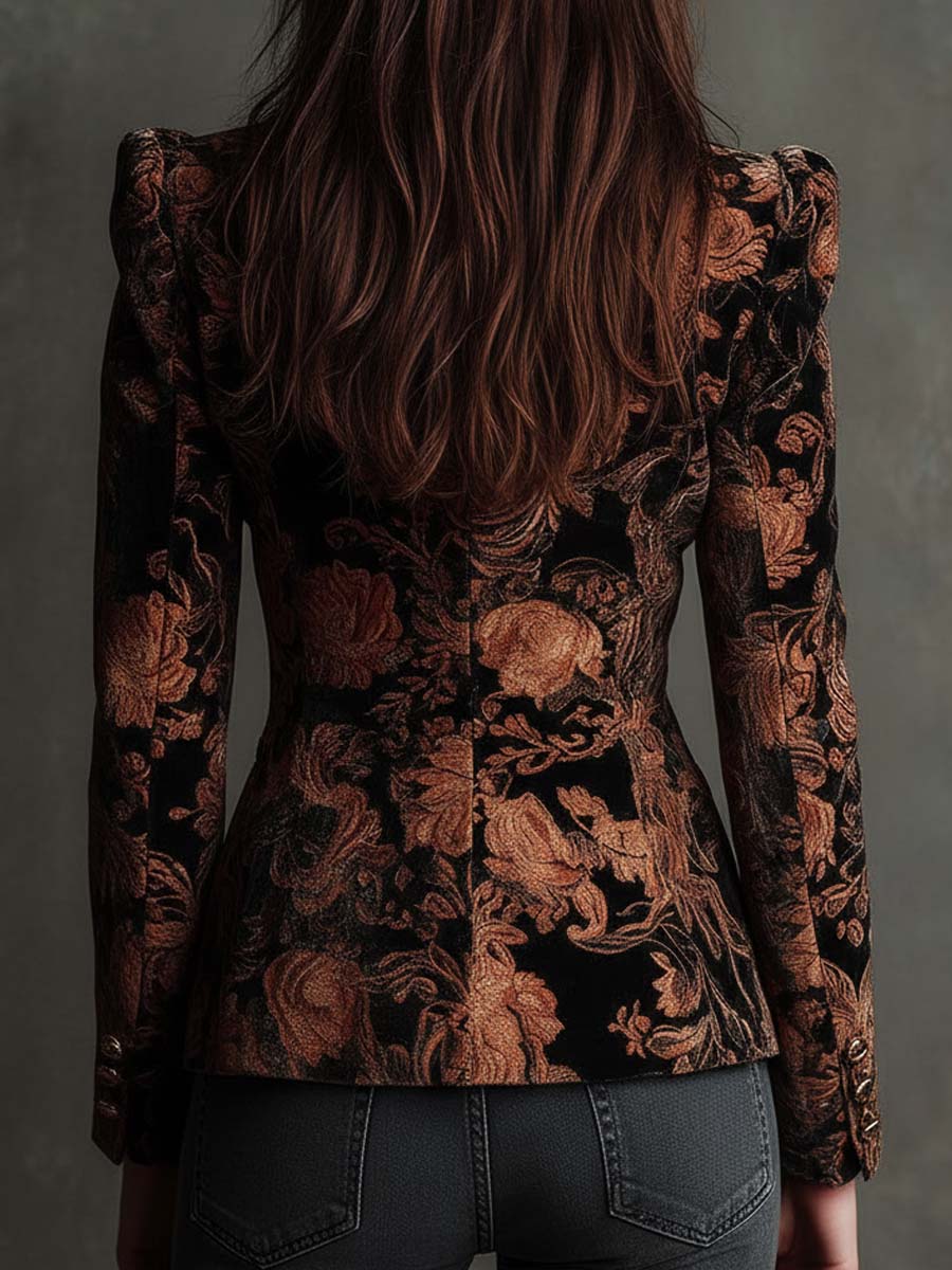 Blazer Carmen — Flores Negro y Bronce