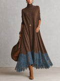 Vestido Adela largo efecto ante con bajo de encaje
