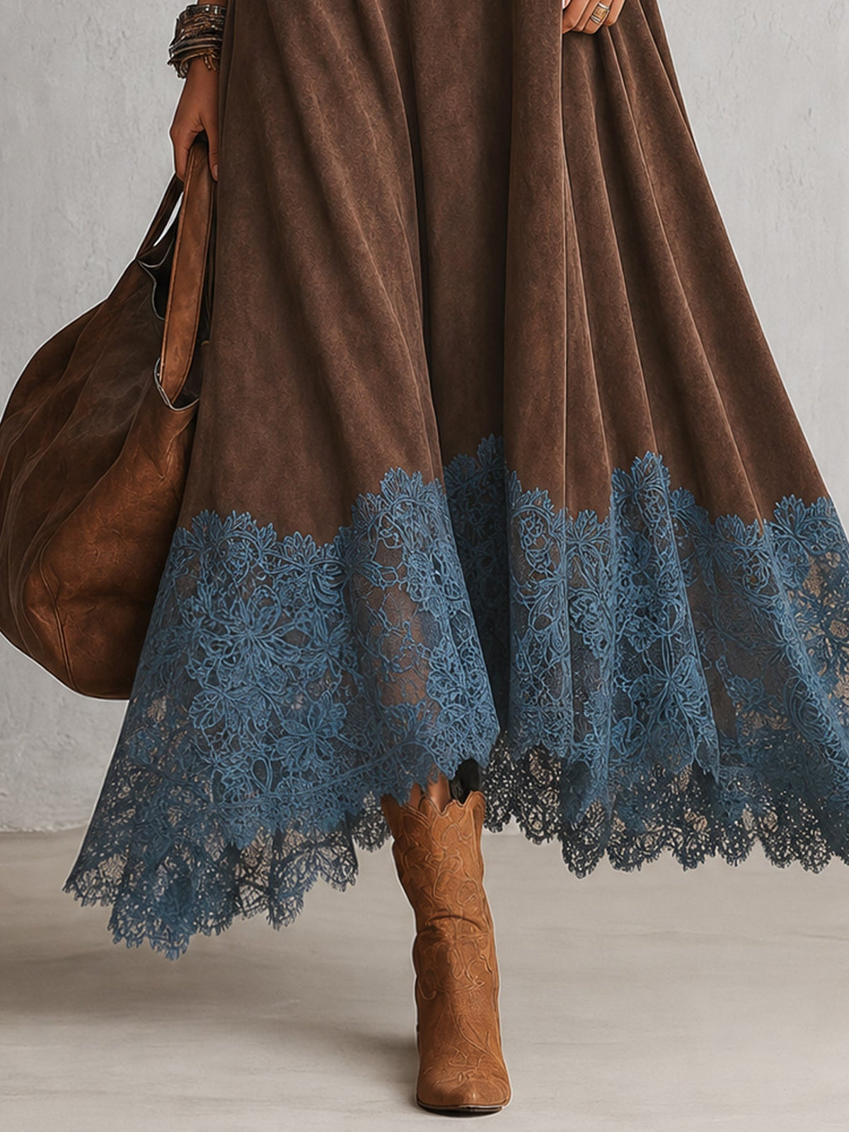 Vestido Adela largo efecto ante con bajo de encaje