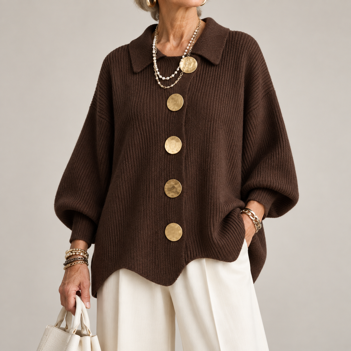 Cárdigan Mercedes — Oversize con Cuello