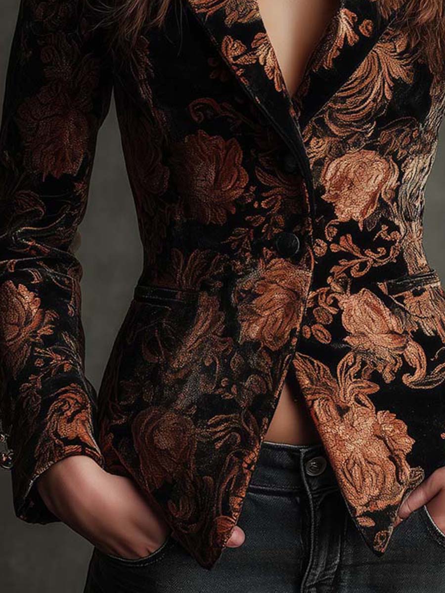 Blazer Carmen — Flores Negro y Bronce