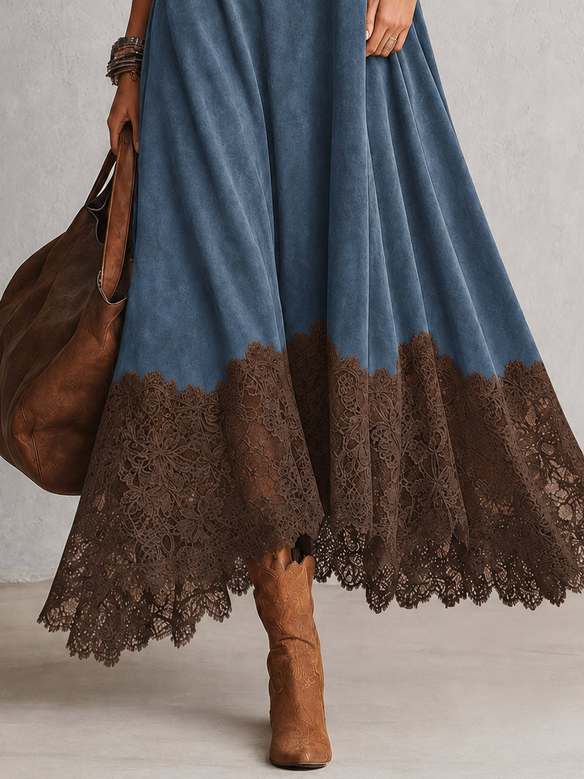 Vestido Adela largo efecto ante con bajo de encaje