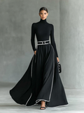 Vestido Gina — Maxi de Cuello Alto con Costuras en Contraste