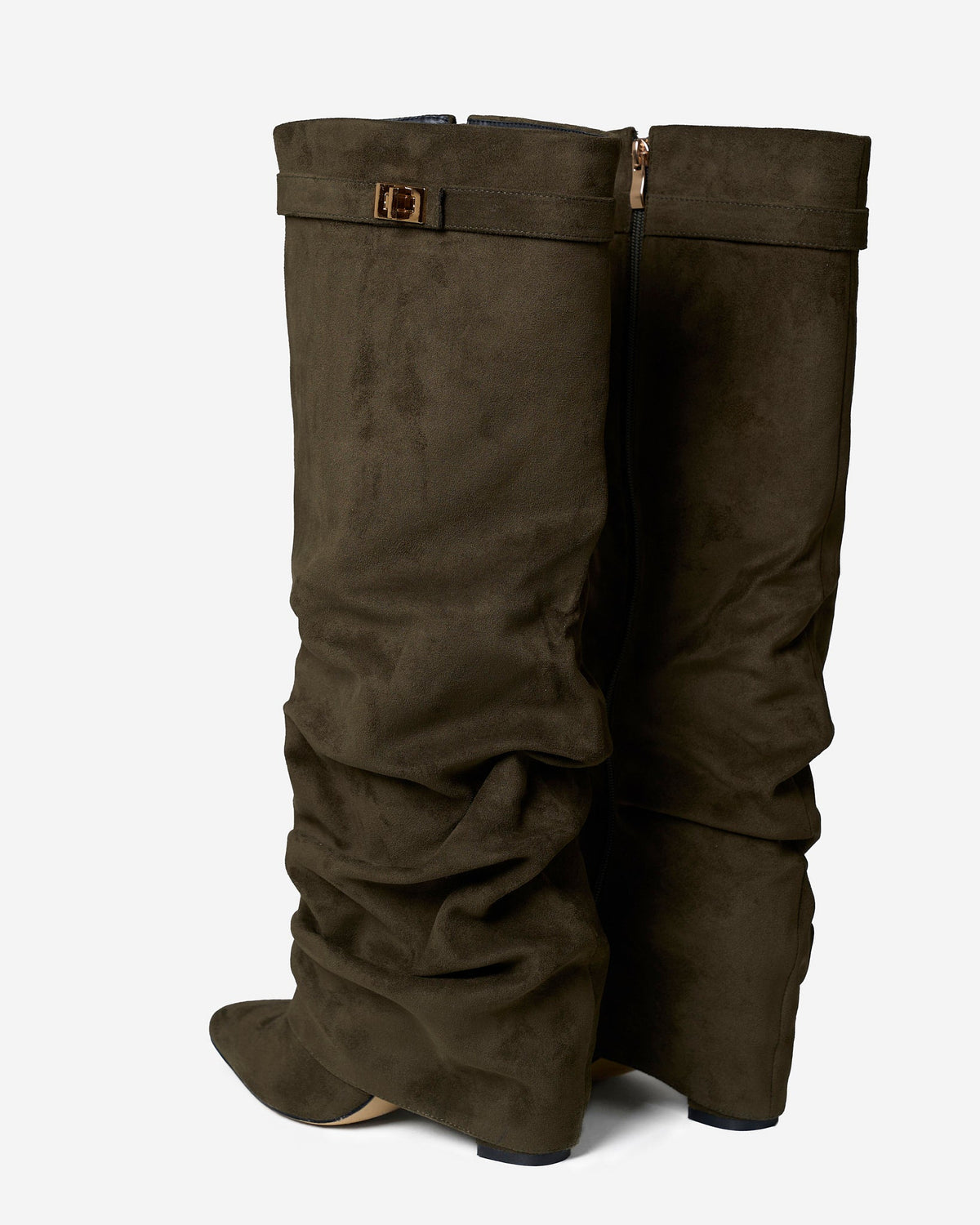 Botas Greta Slouchy Efecto Ante — Verde oliva
