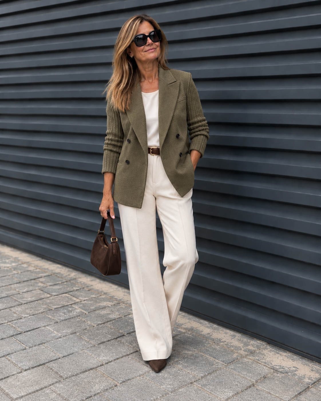 Blazer Elsa caqui con mangas de punto