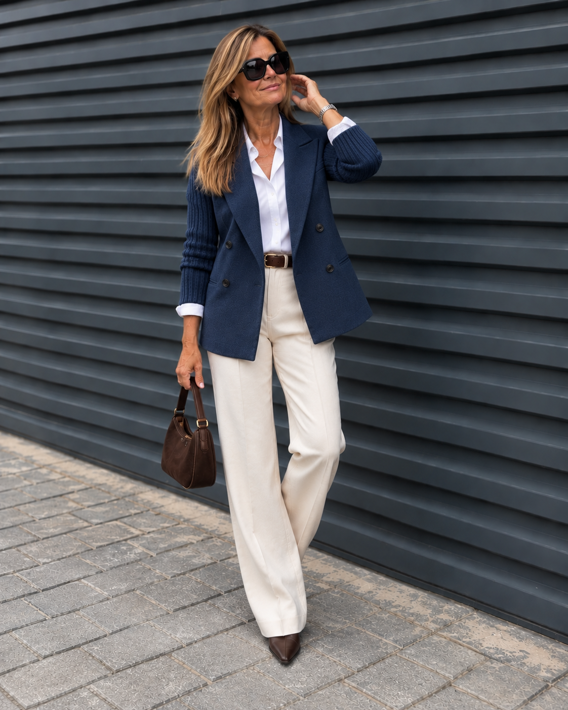 Blazer Elsa azul marino con mangas de punto