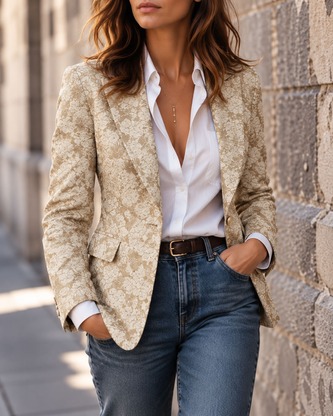 Blazer Martina beige de jacquard floral