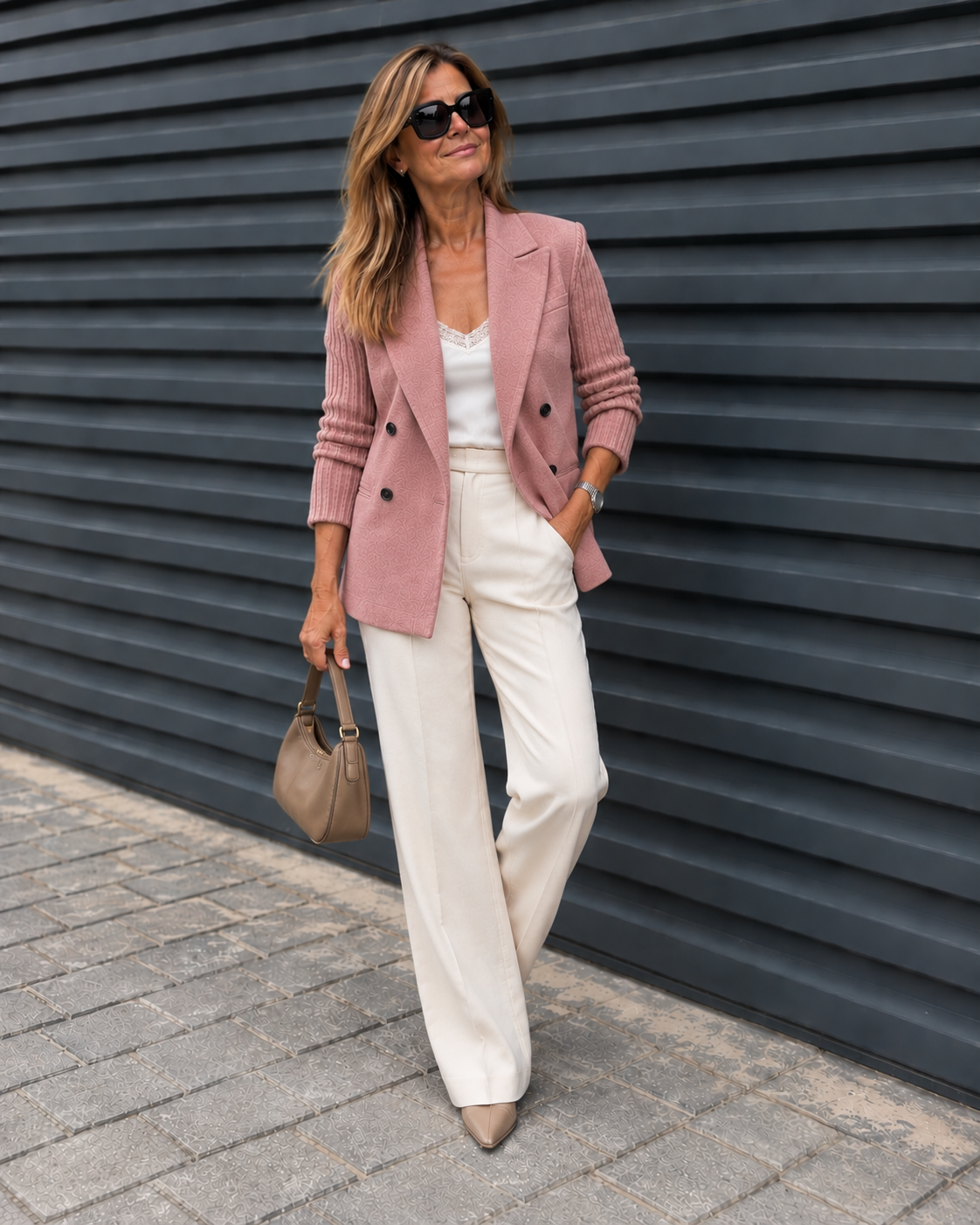 Blazer Elsa rosa con mangas de punto