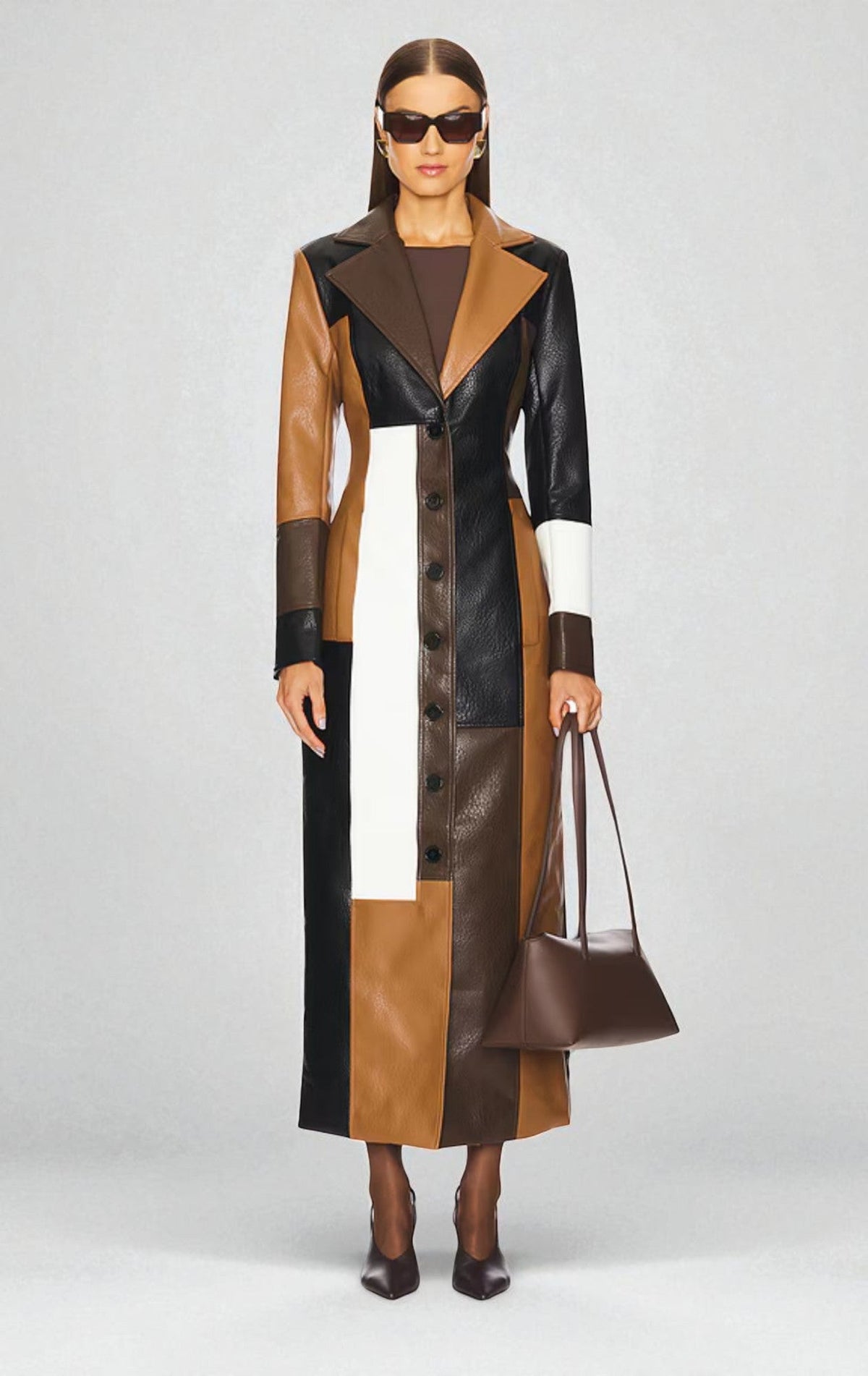 Abrigo Nila — Largo Patchwork Efecto Piel