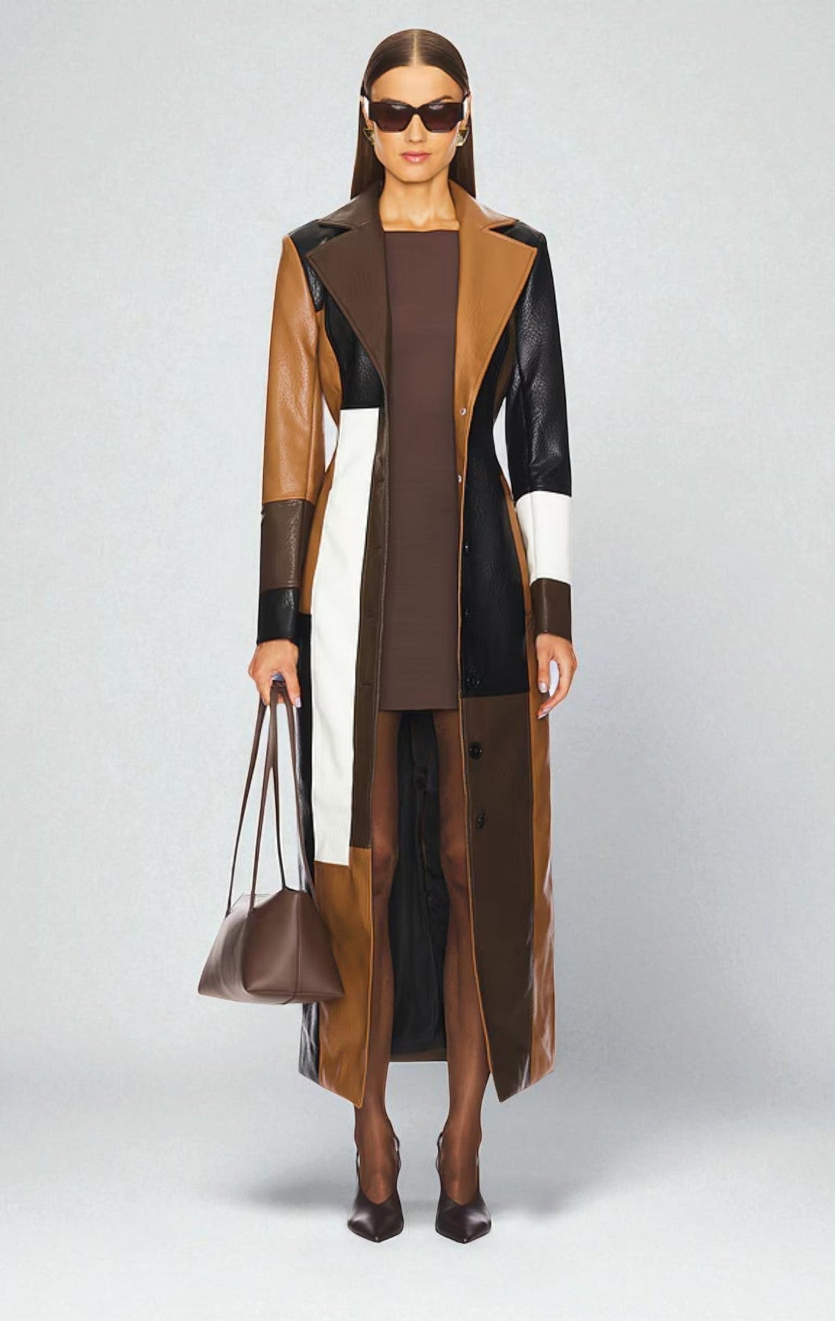 Abrigo Nila — Largo Patchwork Efecto Piel