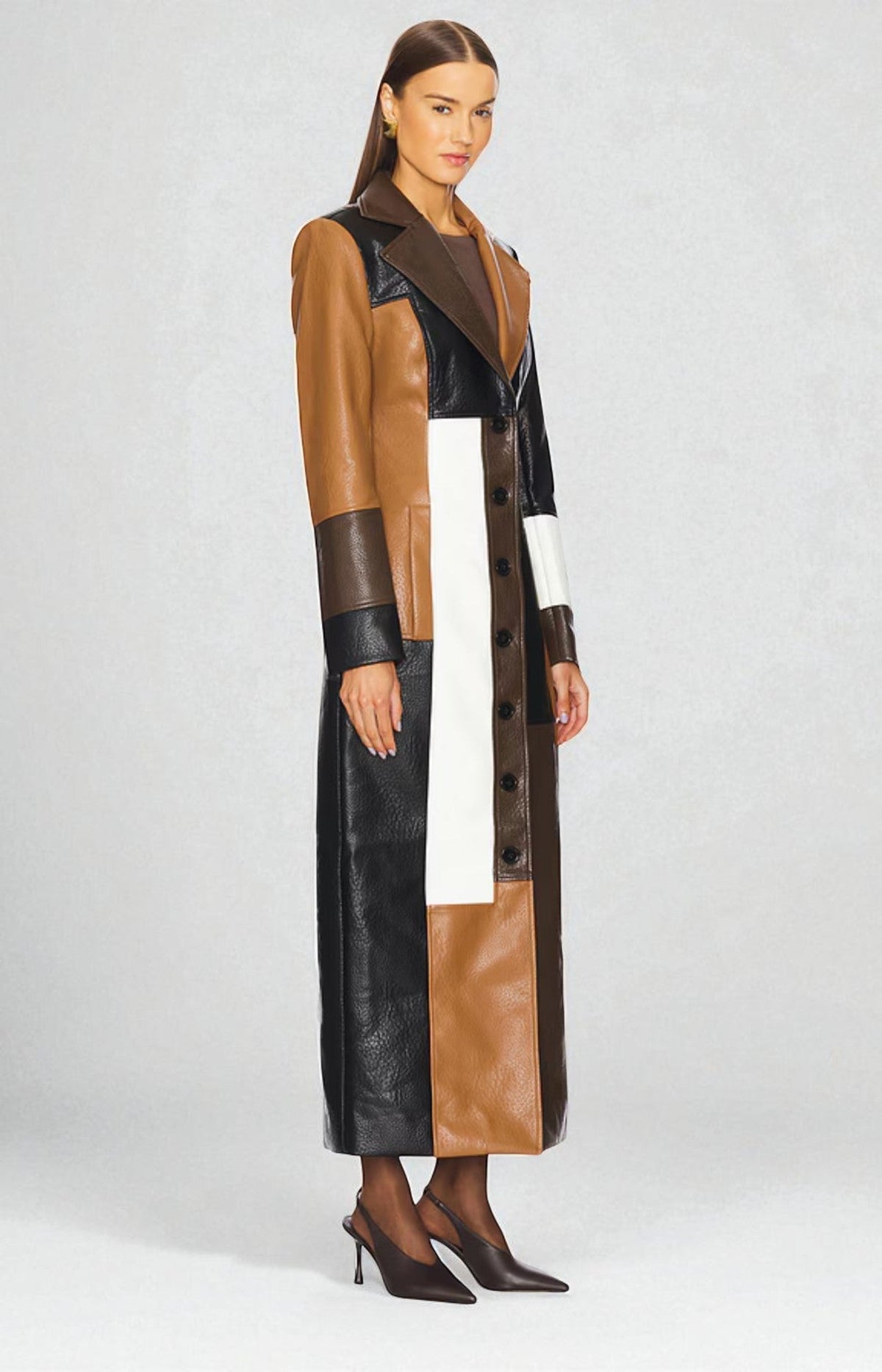 Abrigo Nila — Largo Patchwork Efecto Piel