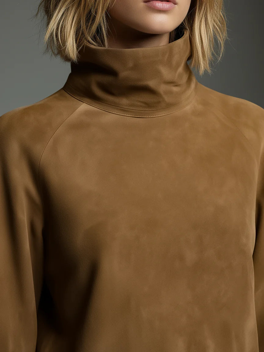 Vestido Selena — Cuello Alto Color Camel