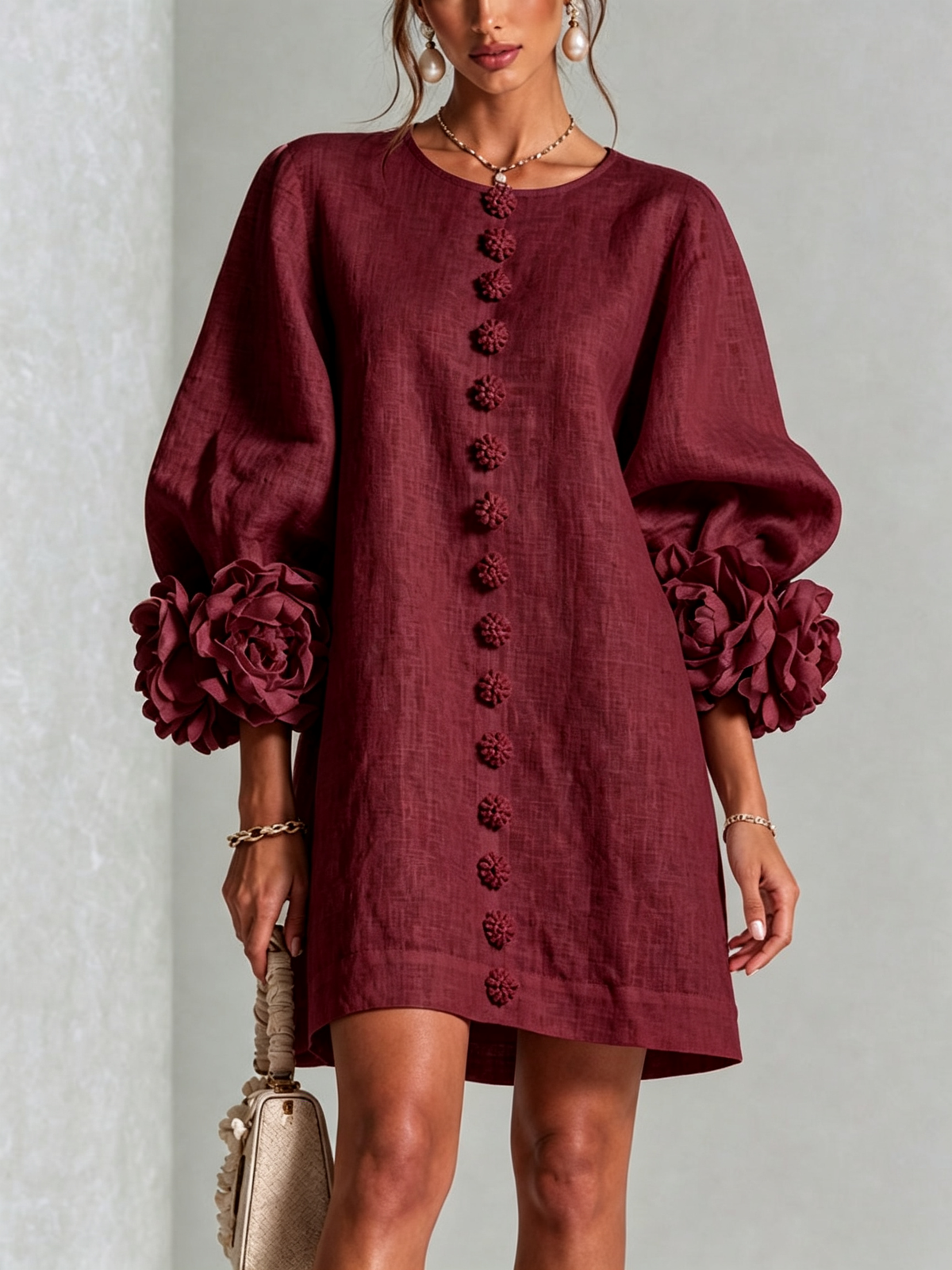 Aura Vestido Mini con Botones Florales