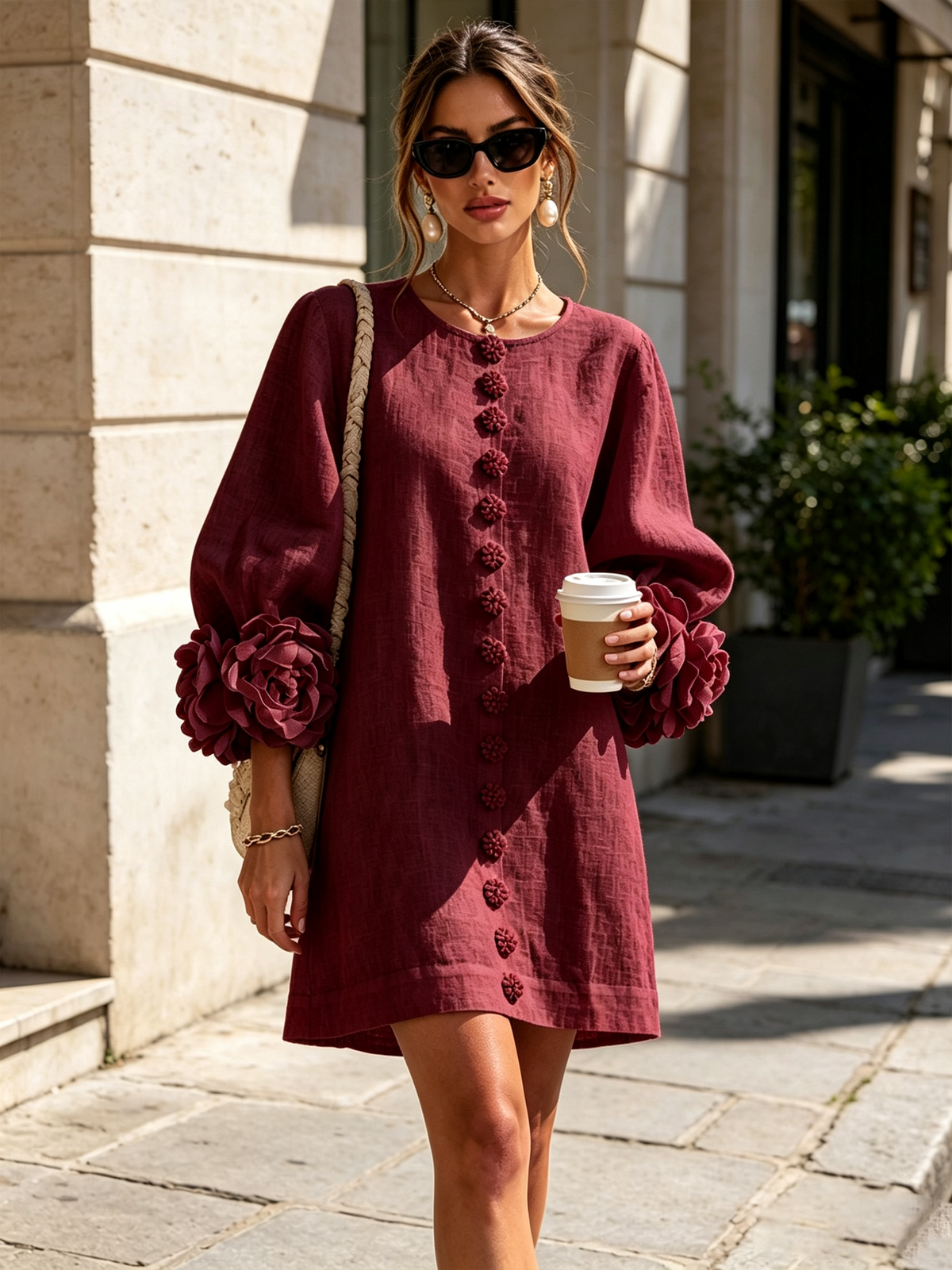 Aura Vestido Mini con Botones Florales