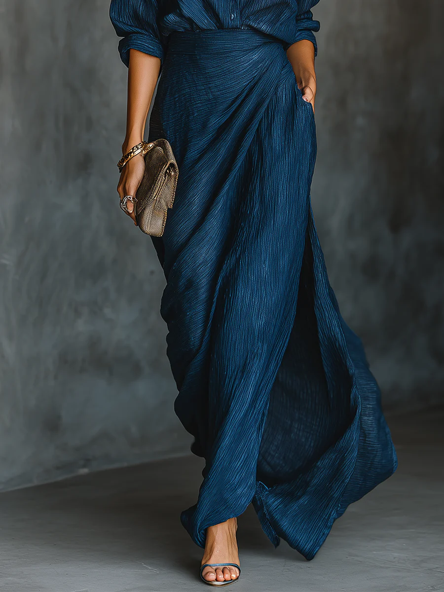 Conjunto Clara — Azul Profundo con Pantalón Ancho