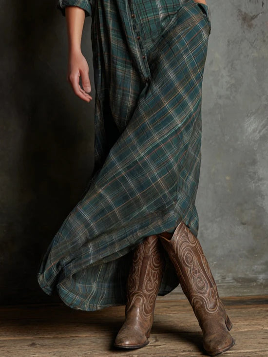 Vestido Manuela — Largo de Cuadros con Escote en V