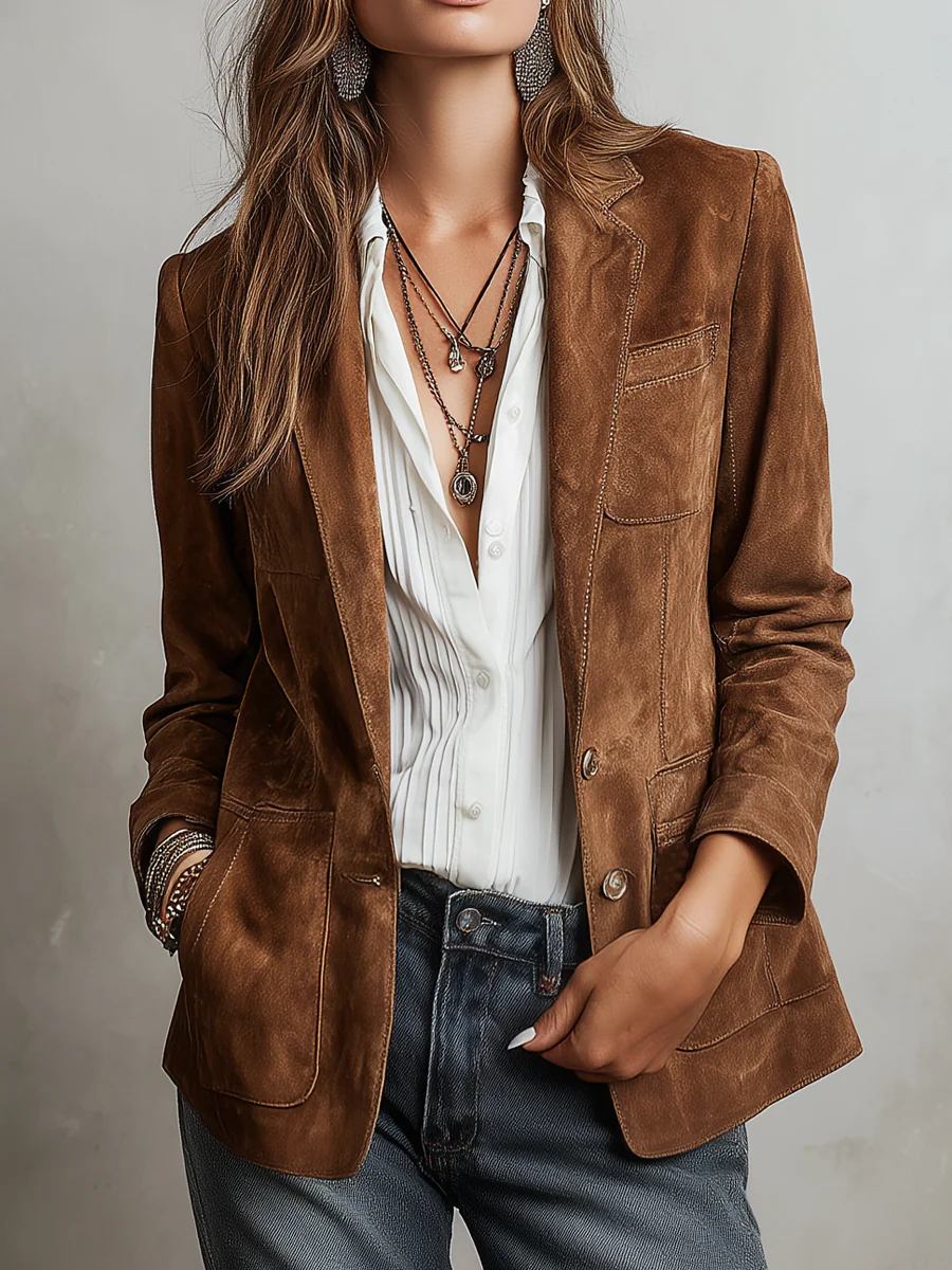 Blazer Lucía — Vintage Marrón con Pespuntes