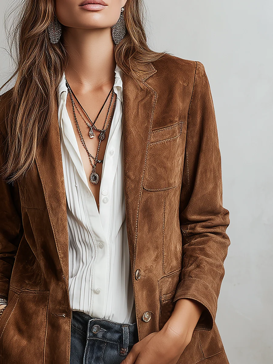 Blazer Lucía — Vintage Marrón con Pespuntes
