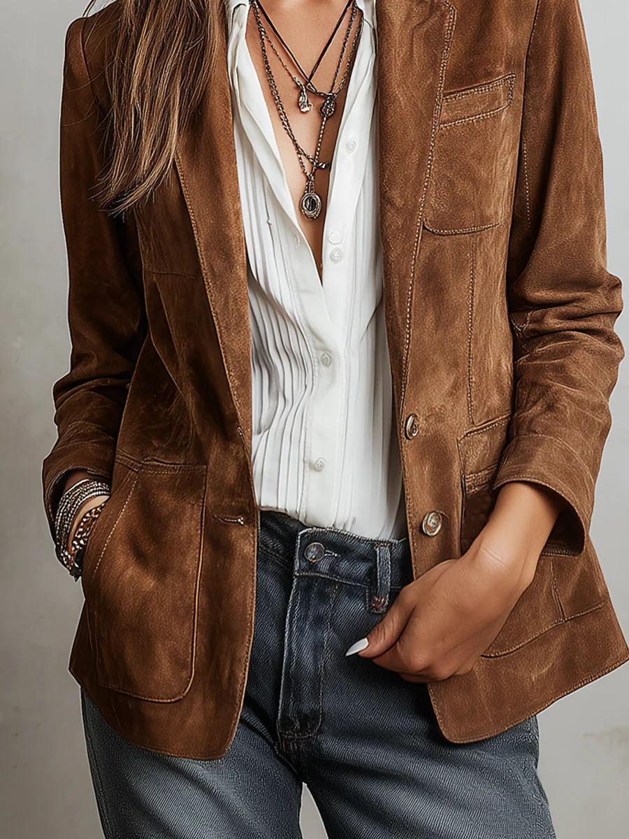 Blazer Lucía — Vintage Marrón con Pespuntes