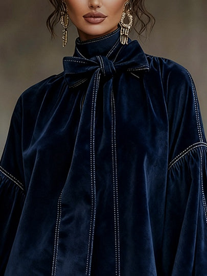 Vestido Ágata — Lazo al Cuello Azul Noche