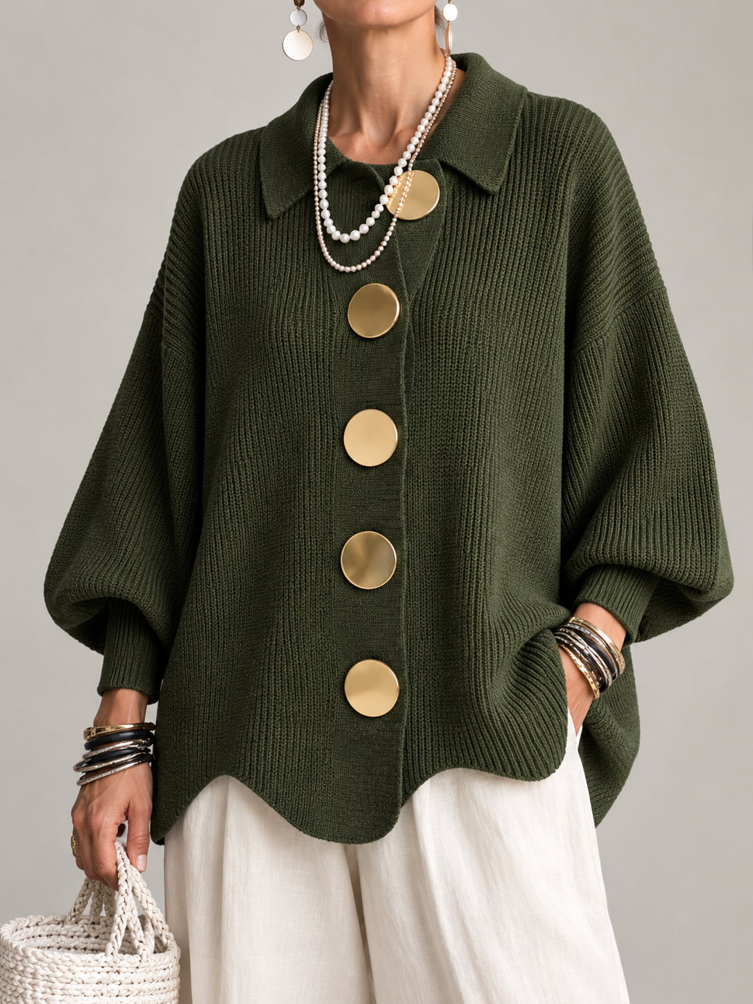 Cárdigan Mercedes — Oversize con Cuello