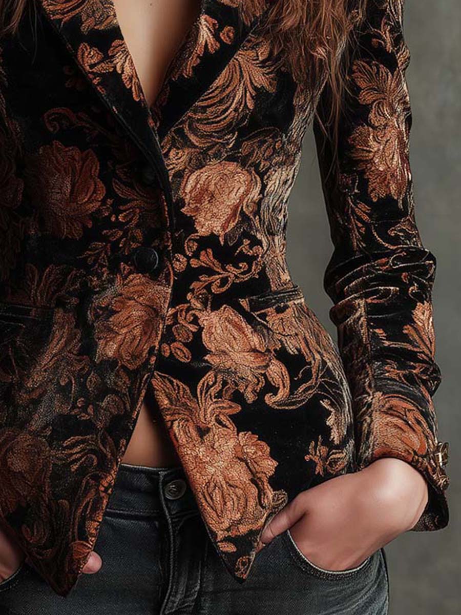 Blazer Carmen — Flores Negro y Bronce