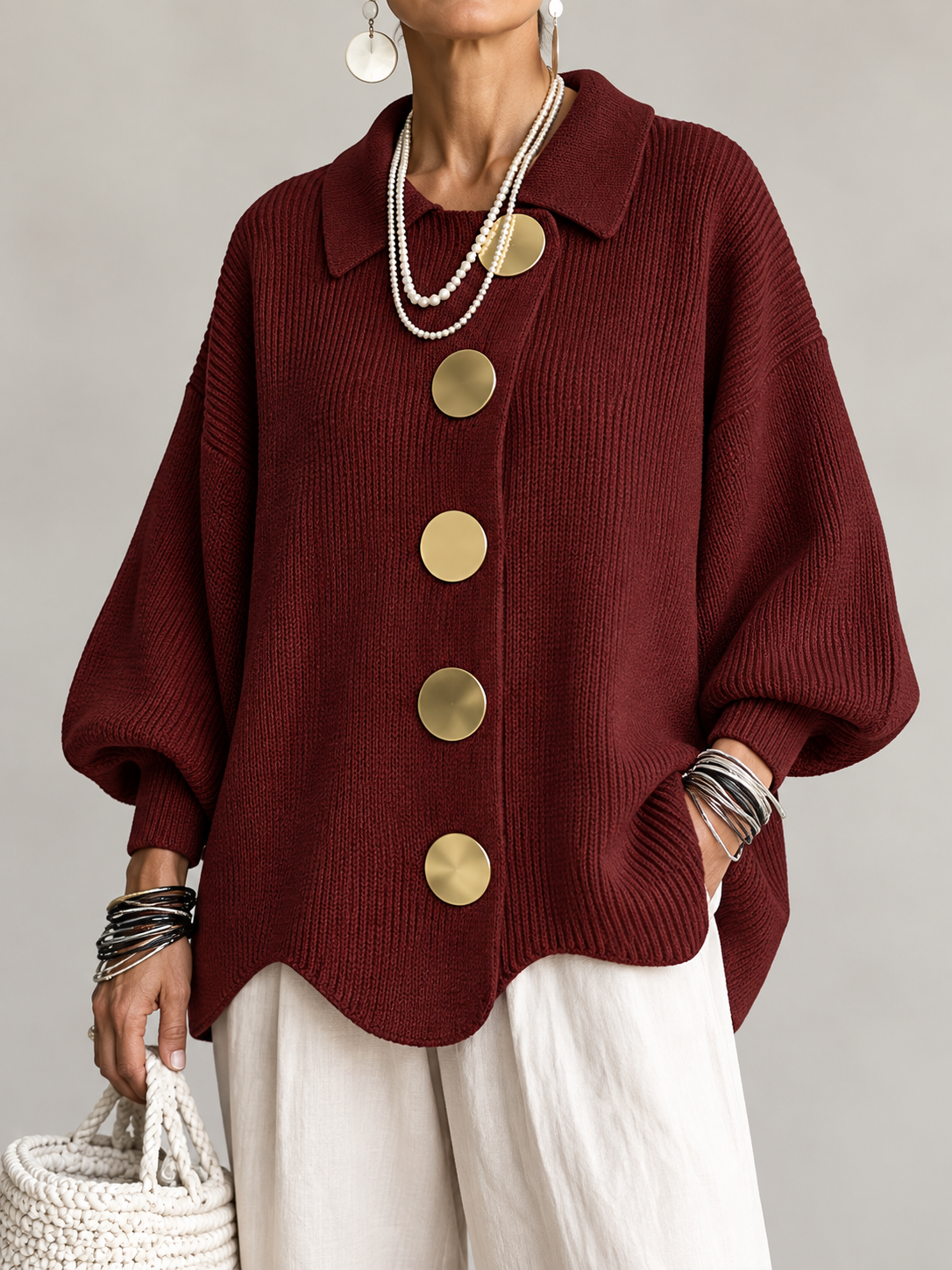 Cárdigan Mercedes — Oversize con Cuello