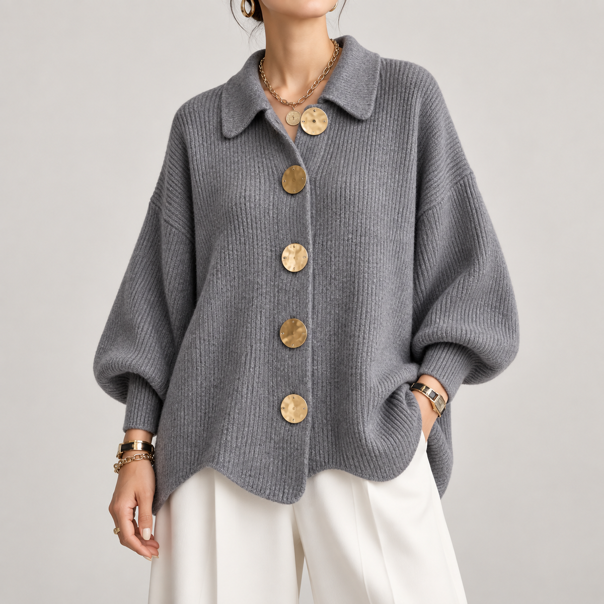 Cárdigan Mercedes — Oversize con Cuello