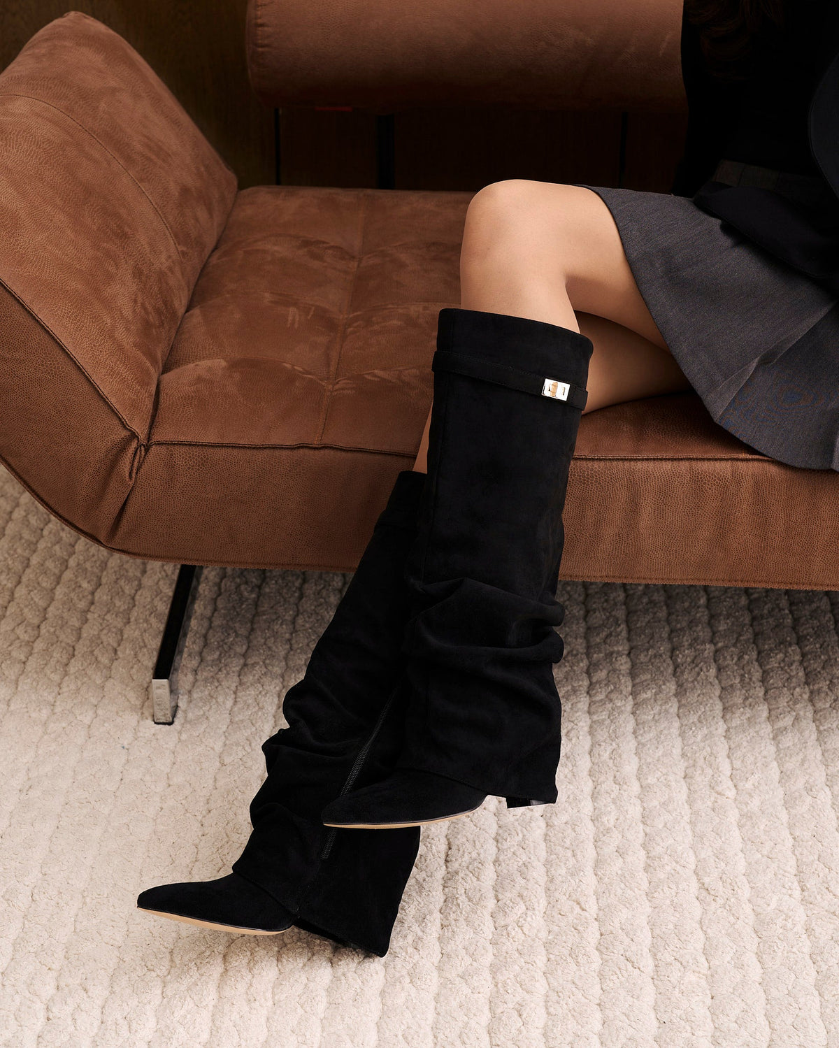 Botas Greta Slouchy Efecto Ante — Negro