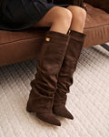Botas Greta Slouchy Efecto Ante — Marrón oscuro