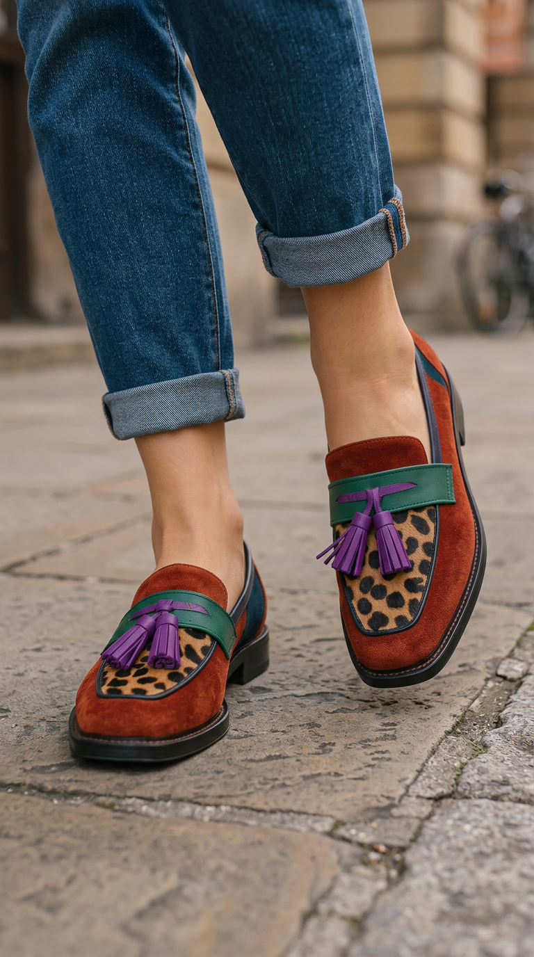 Mocasín Ottavia — Ante Colorblock con Borlas