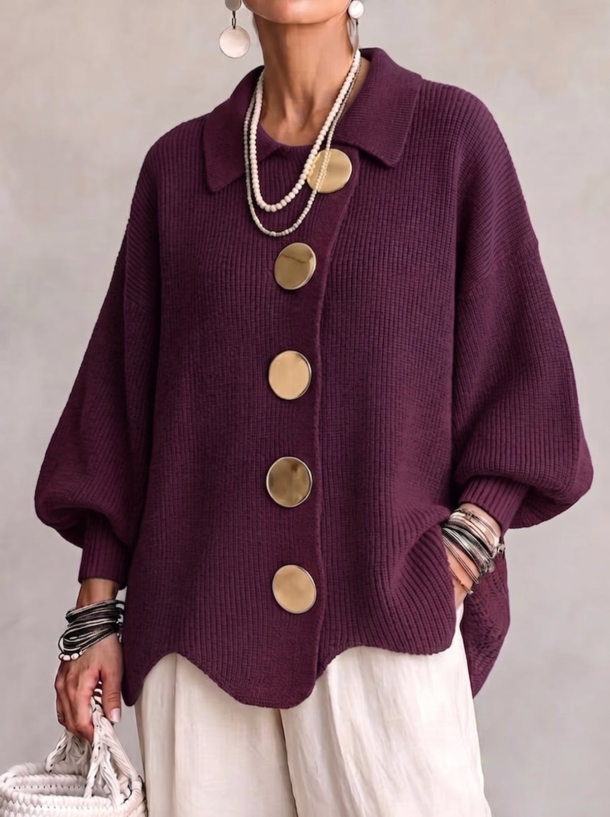 Cárdigan Mercedes — Oversize con Cuello